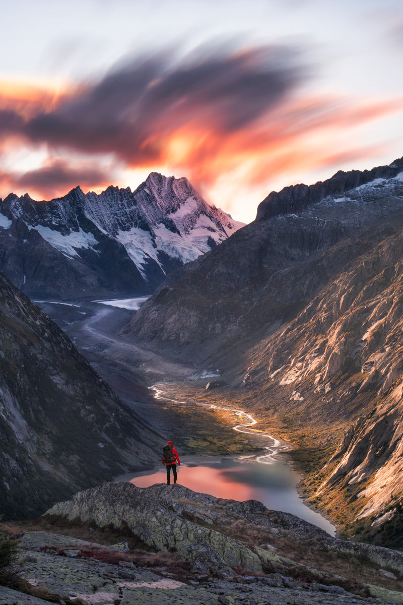 One Person Standing In Grimsel Alpine Landscape | Original Print