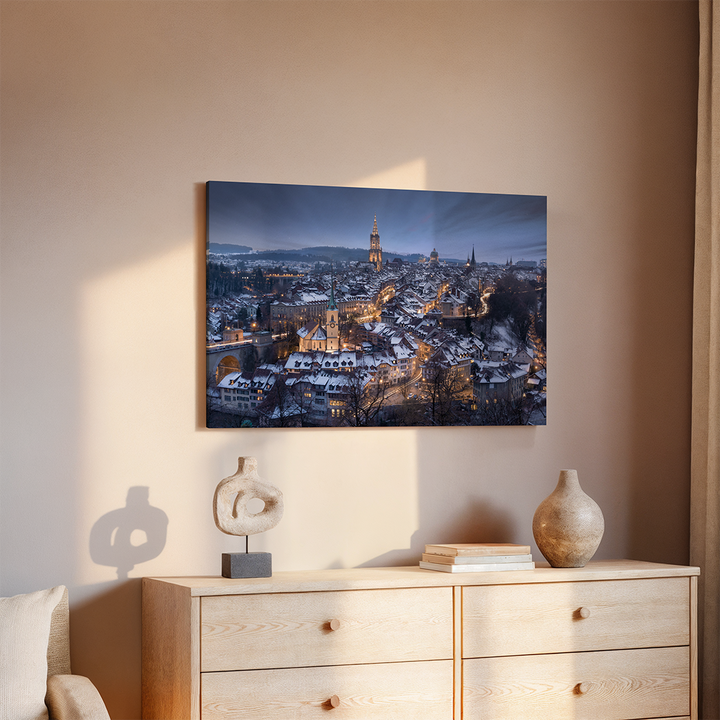 Bern City At Night After Snow Fall | Original Print