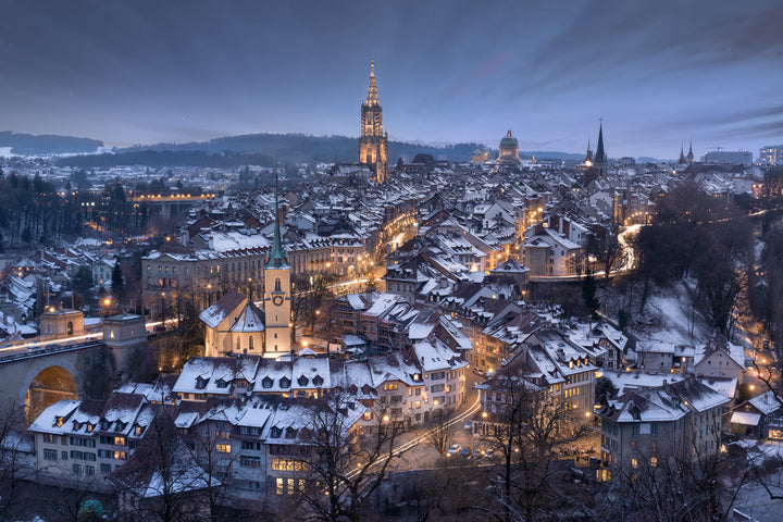 Bern City At Night After Snow Fall | Original Print