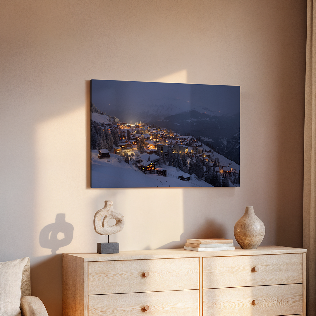 Mürren Village Lights On A Winter Night | Original Print