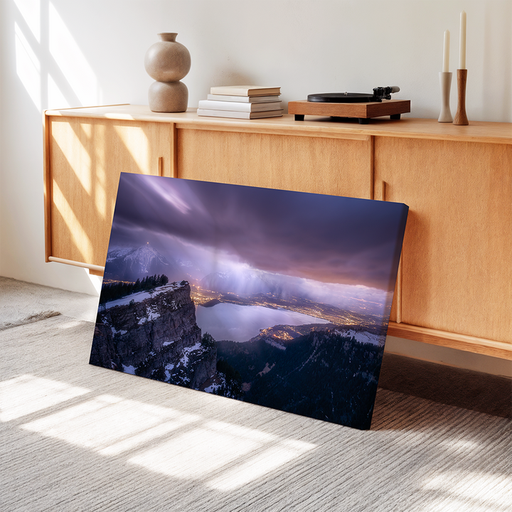 Nachtgewitter über dem Thunersee und Stadtlichtern | Original Print