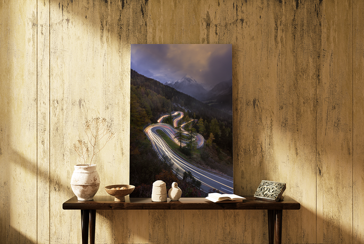 Lichtspuren auf der Malojapass-Strasse im Herbst | Original Print