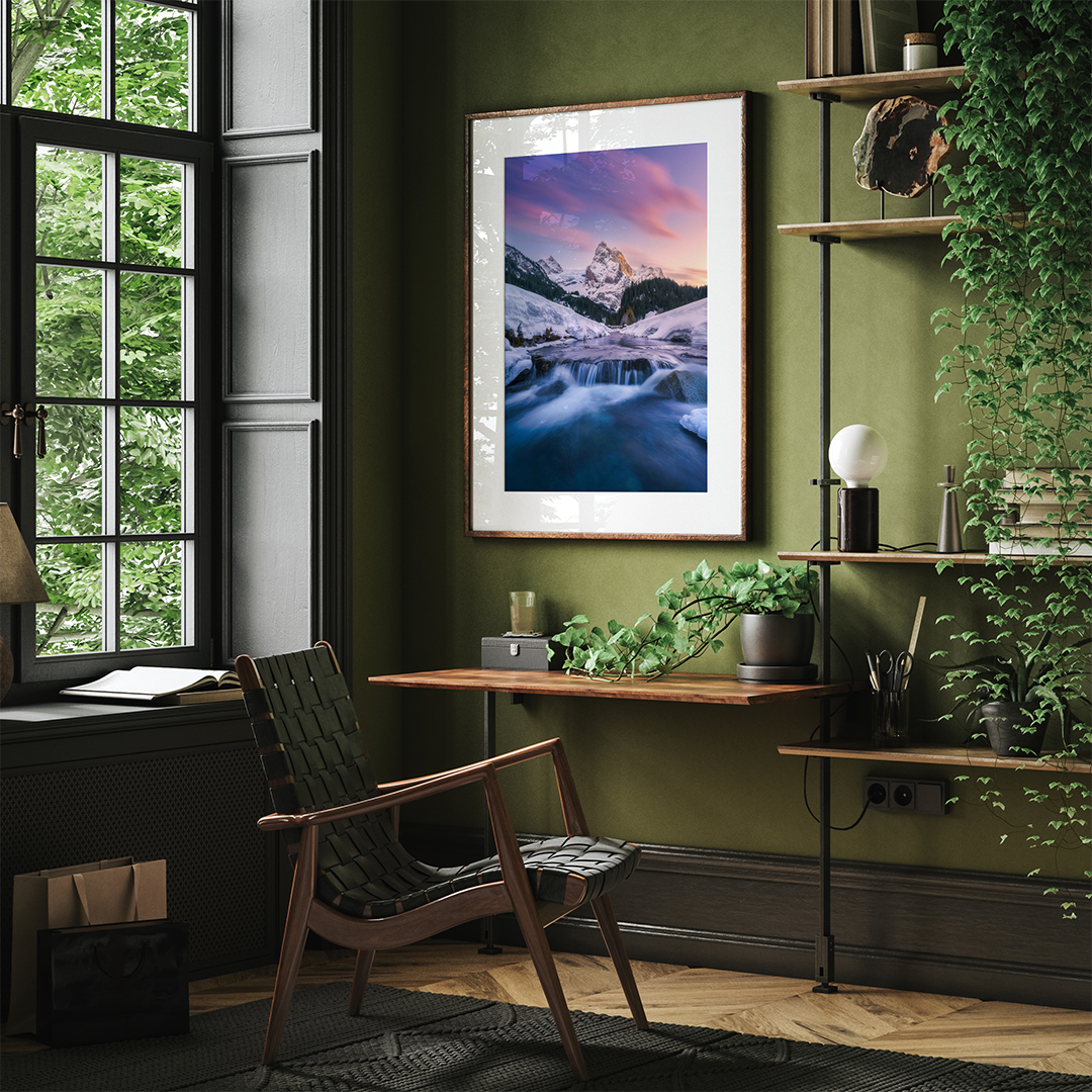 Farbenfroher Winterhimmel und Wellhorn | Original Print