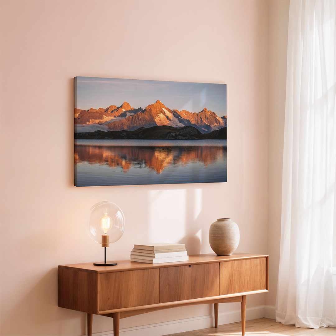 Alpenglow On Mountain Range Reflection | Original Print