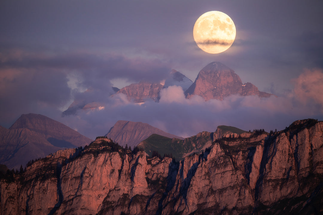 Full Moon Over Wetterhorn Seen From Emmental | Original Print