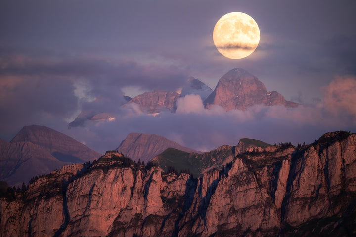 Full Moon Over Wetterhorn Seen From Emmental | Original Print