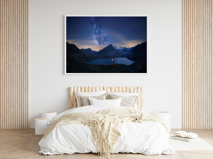 One Person Holding Lantern At Milky Way | Original Print