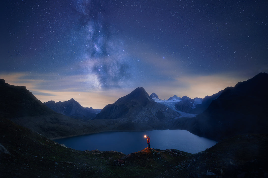 One Person Holding Lantern At Milky Way | Original Print