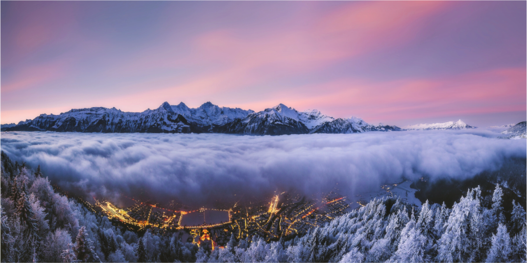 Main image Interlaken In Winter, Seen From Harder Kulm | Original Panorama Print