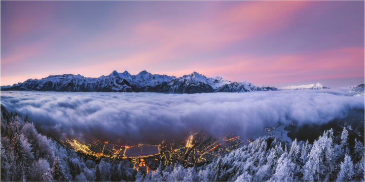Main image Interlaken In Winter, Seen From Harder Kulm | Original Panorama Print