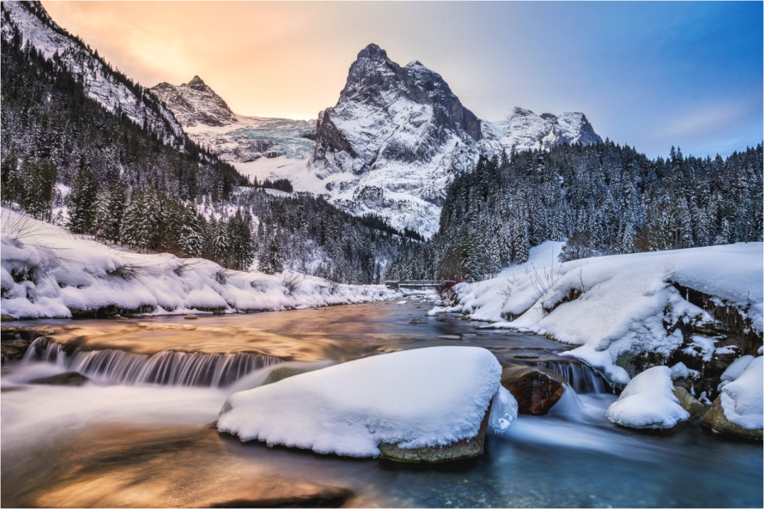 Swiss Alps River in Winter